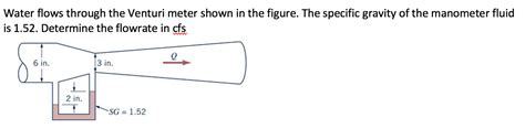 Solved Water Flows Through The Venturi Meter Shown In The Chegg