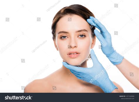 Cropped View Plastic Surgeon Blue Latex Stock Photo