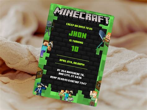 Editable Minecraft Birthday Invitation Editable Minecraft Etsy