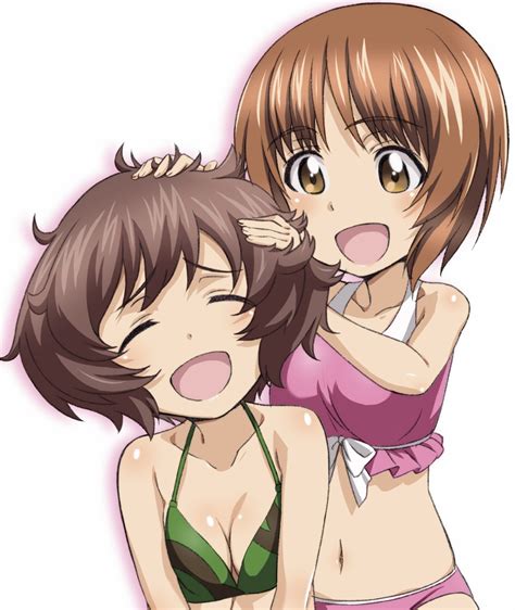Girls Und Panzer Akiyama Yukari Nishizumi Miho Bikini Cleavage