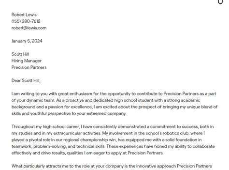 2025 High School Graduate Cover Letter Example Free Template