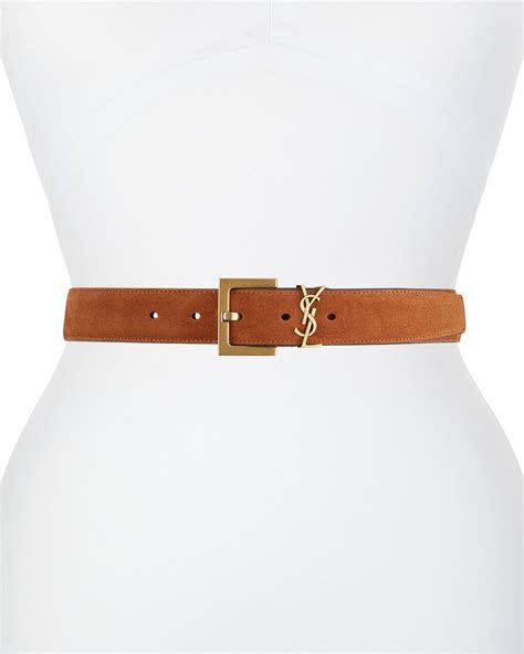 Saint Laurent Ysl Monogram Suede Belt Brown Editorialist