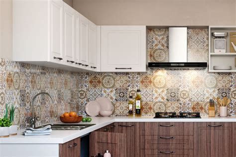 Square Ceramic Multicoloured Kitchen Tile Design Livspace