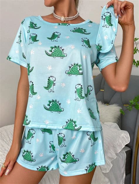 Dinosaur Print Pajama Set With Mask Socohoodie