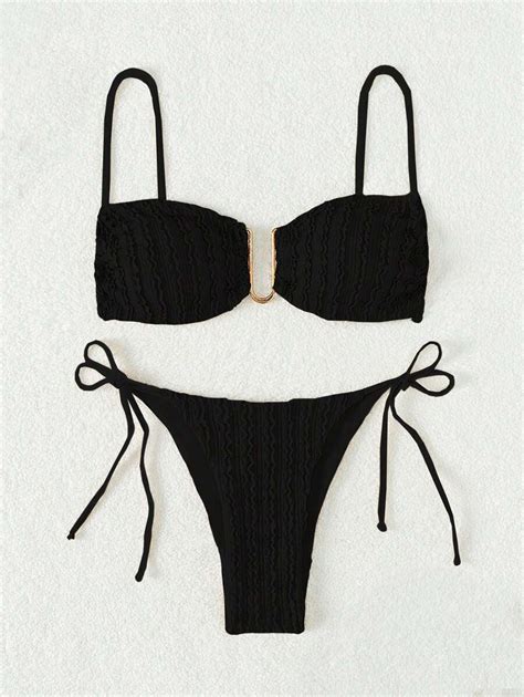 SHEIN Swim Conjunto de bikini monocromático texturizado para mujer