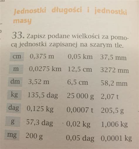 33 Zapisz podane wielkości za pomocą jednostki zapisanej na szarym tle