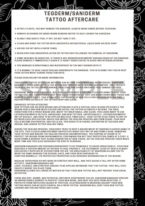 Printable Saniderm Tegderm Tattoo Aftercare Sheet Etsy