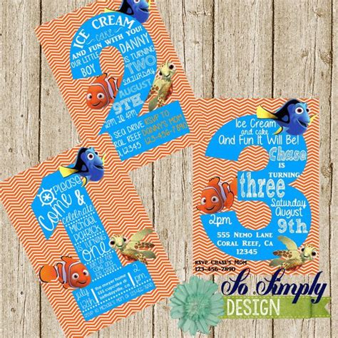 Finding Nemo Birthday Invitation Custom By Sosimplydesign On Etsy