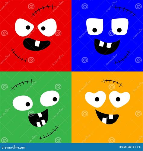 Set Of Cute Monster Characters With Different Emotions Web Resource