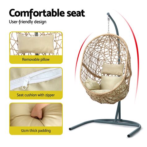 Gardeon Outdoor Egg Swing Chair Wicker Rattan Furniture Pod Stand Cushion Yellow Co Clearance