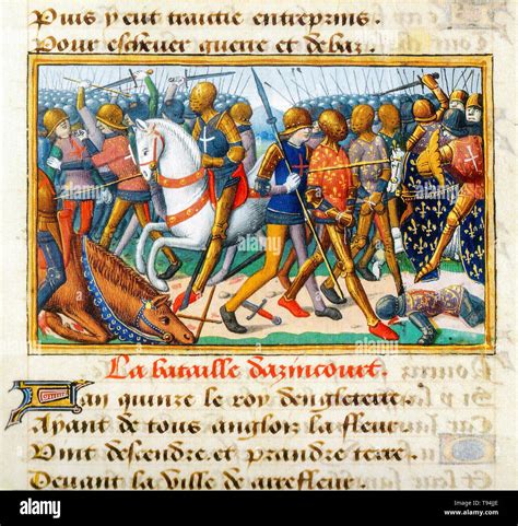 Battle of Agincourt, 25th October 1415, illustrated manuscript circa ...