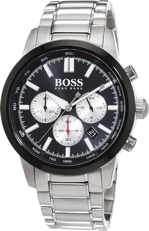 Boss Mens Quartz Watch With Black Dial Chronograph Display And Silver