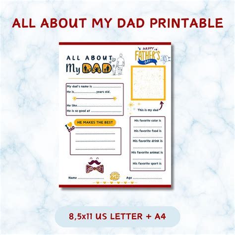 All About My Dad Printable Fathers Day T Fathers Day