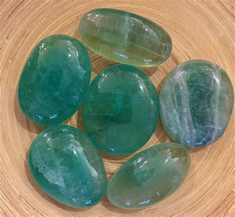 Green Fluorite Crystal Palm Stone Set Badawang Art