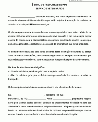 Refer Ncia Para Um Termo De Responsabilidade De Servi Os Veterin Rios