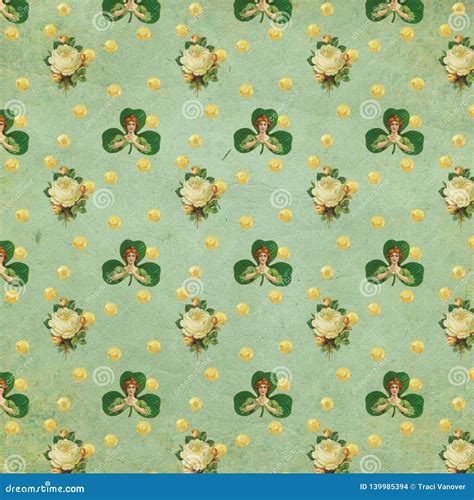 Vintage Repeating Shamrock Pattern White Rose St Patricks Day