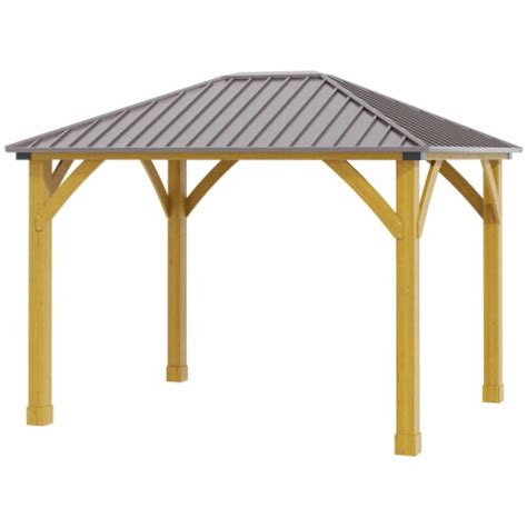 10x12 Hardtop Gazebo with Wooden Frame Permanent Metal Roof Gazebo ...