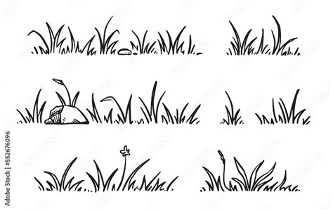 Grass Doodle Sketch Style Set Hand Drawn Grass Field Outline Scribble Background Sprout