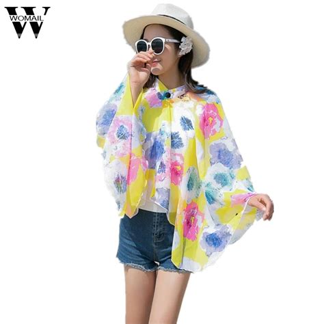 Womail Women Long Sleeve Shirts Fashion Printed Chiffon Sunscreen Clothes Sun Protection