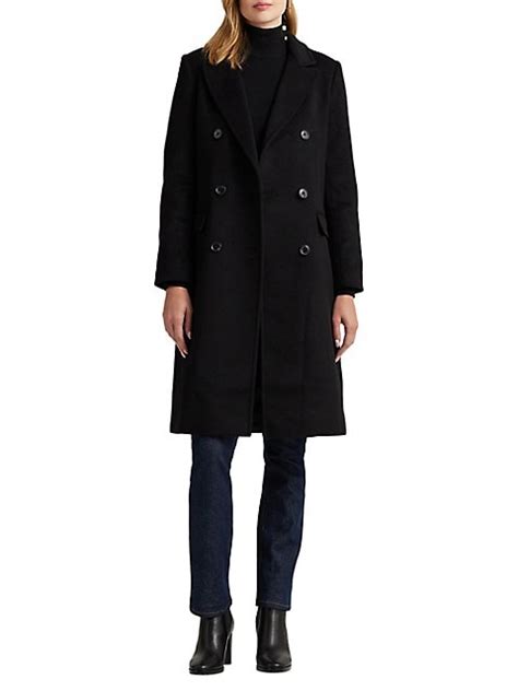 Double Breasted Wool Blend Reefer Coat