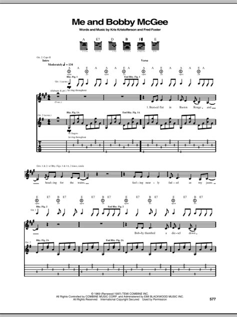 Me And Bobby Mcgee By Kris Kristofferson Sheet Music For Guitar Tab At