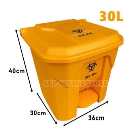 30L 45L Biohazard Clinical Waste Bin Step Pedal Yellow Dustbin Tong