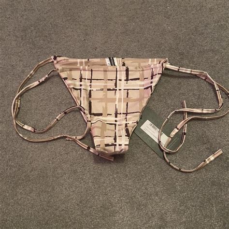 PLT Cream Check Tie Side Bikini Bottoms Size Depop