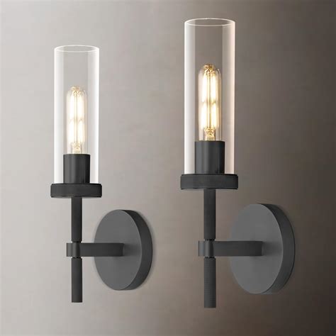 Black Wall Sconces Set Of Two 14 Knurled Linear Sconce Glass Wall