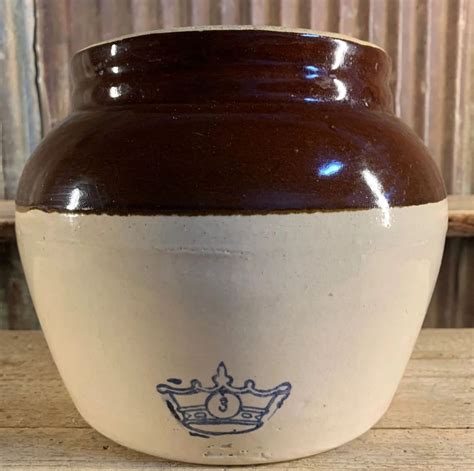 Antique Robinson Ransbottom Blue Crown Stoneware 3 Qt Bean Etsy