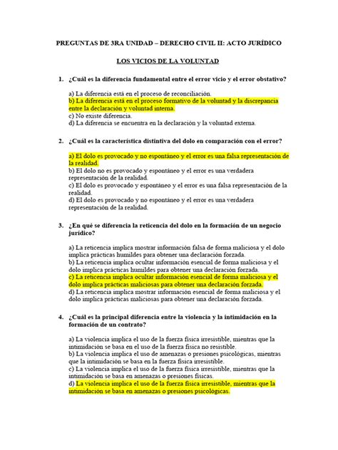 Preguntasde3raunidad DerechociviliiactojurÍdico Claves 1