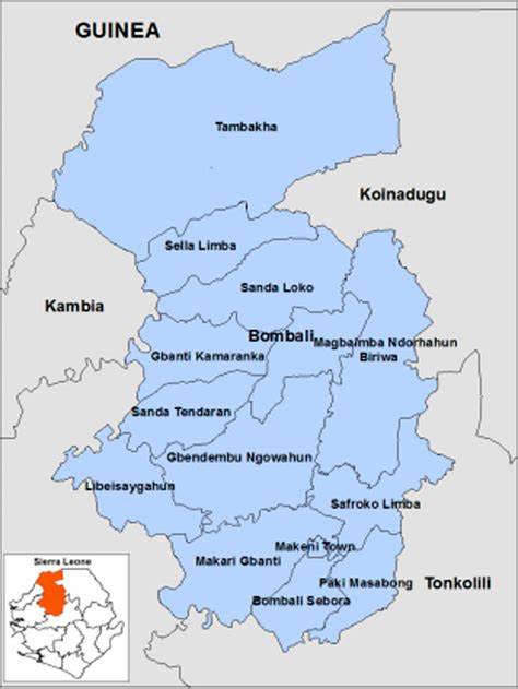 Study area: Map of Sierra Leone showing Tambakha Chiefdom in Bombali ...