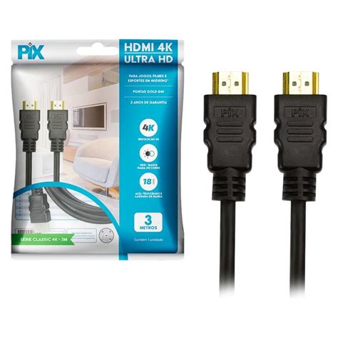 Cabo HDMI 2 0 4K PIX 3 Metros 19 Pinos 018 2223