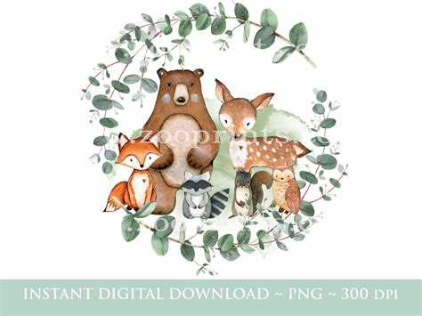 Woodland Forest Animals Eucalyptus Wreath Png Woodland Etsy