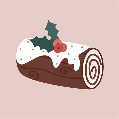 Cute Cartoon Holidays Yule Log Dessert Illustration Isolated On Pink