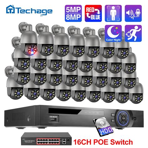 Techage 32CH 5MP 8MP POE PTZ Camera System Smart Ai Human Detected Two