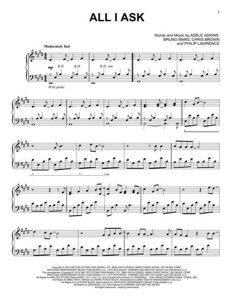 All I Ask Piano Solo Print Sheet Music Now