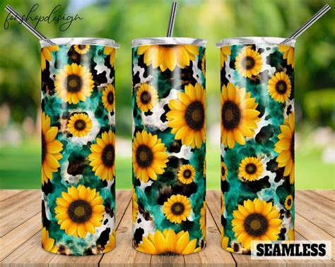 Cow Sunflowers Cowhide Seamless Oz Skinny Tapered Straight Tumbler