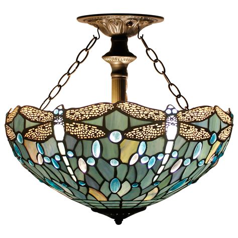 Tiffany Ceiling Light Fixture Werfactory® Sea Blue Stained Glass Drago