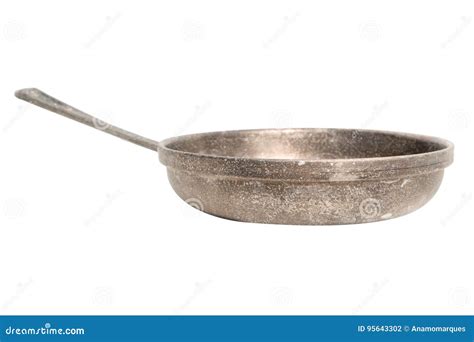 Empty Old Aluminum Frying Pan Isolated On White Background Stock Photo