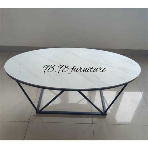 Jual Meja Tamu Granit Oval 120cm Rangka Besi Coffe Table Anti Gores