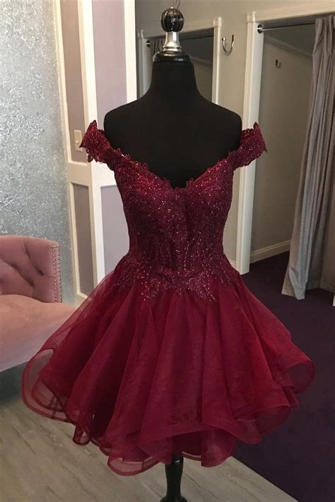 Off The Shoulder Short Burgundy Homecoming Dress Burgundy Homecoming