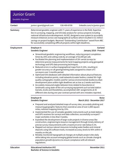 Geodetic Engineer Resume (CV) Example and Writing Guide