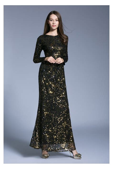 Sparkly Black Sequins Sheath Long Evening Dress 95 Ck526