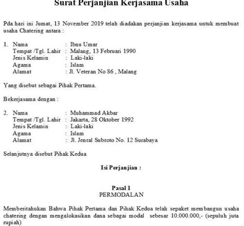 6 Contoh Surat Perjanjian Kerjasama Dan Cara Membuat