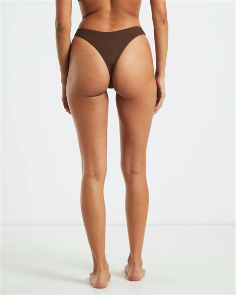 Subtitled Rib Cheeky Cut Bikini Bottoms Brown SurfStitch