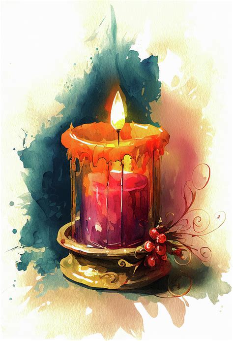 Christmas Candle Watercolor Art Digital Art By Matthias Hauser Pixels