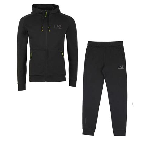 Emporio Armani Ea7 Cotton Hooded Zip Up Black Tracksuit Clothing From