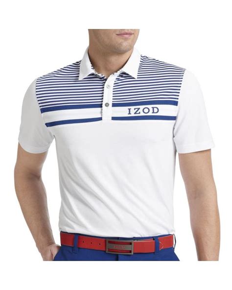 Izod Short Sleeve Chest Stripe Pieced Golf Logo Polo Shirt In Bright White Blue For Men Lyst