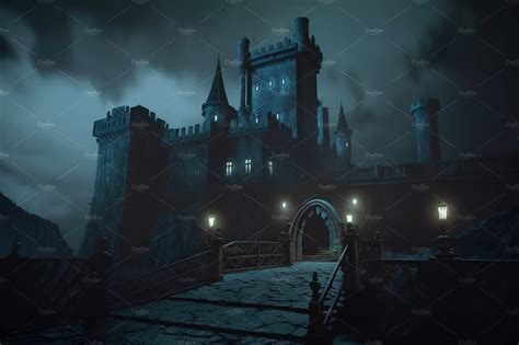 Creepy haunted castle at night, old | Illustrations ~ Creative Market