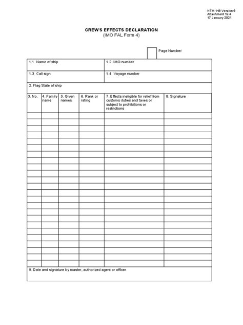 Attachment 194 Crew Effects Declaration Fal Form 4 Pdf